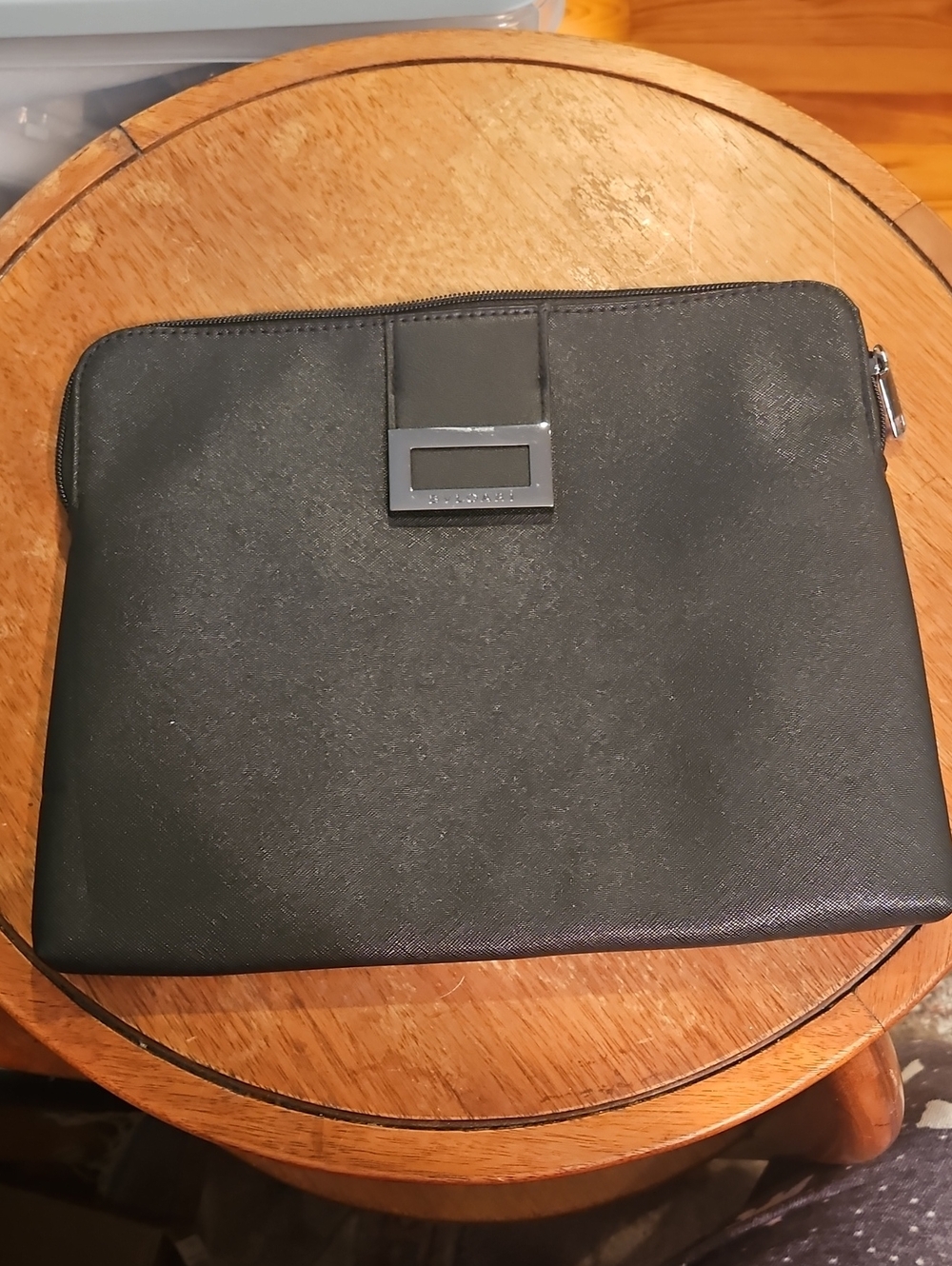 Bulgari Black Leather Pouch with Silver Tone Logo Plaque